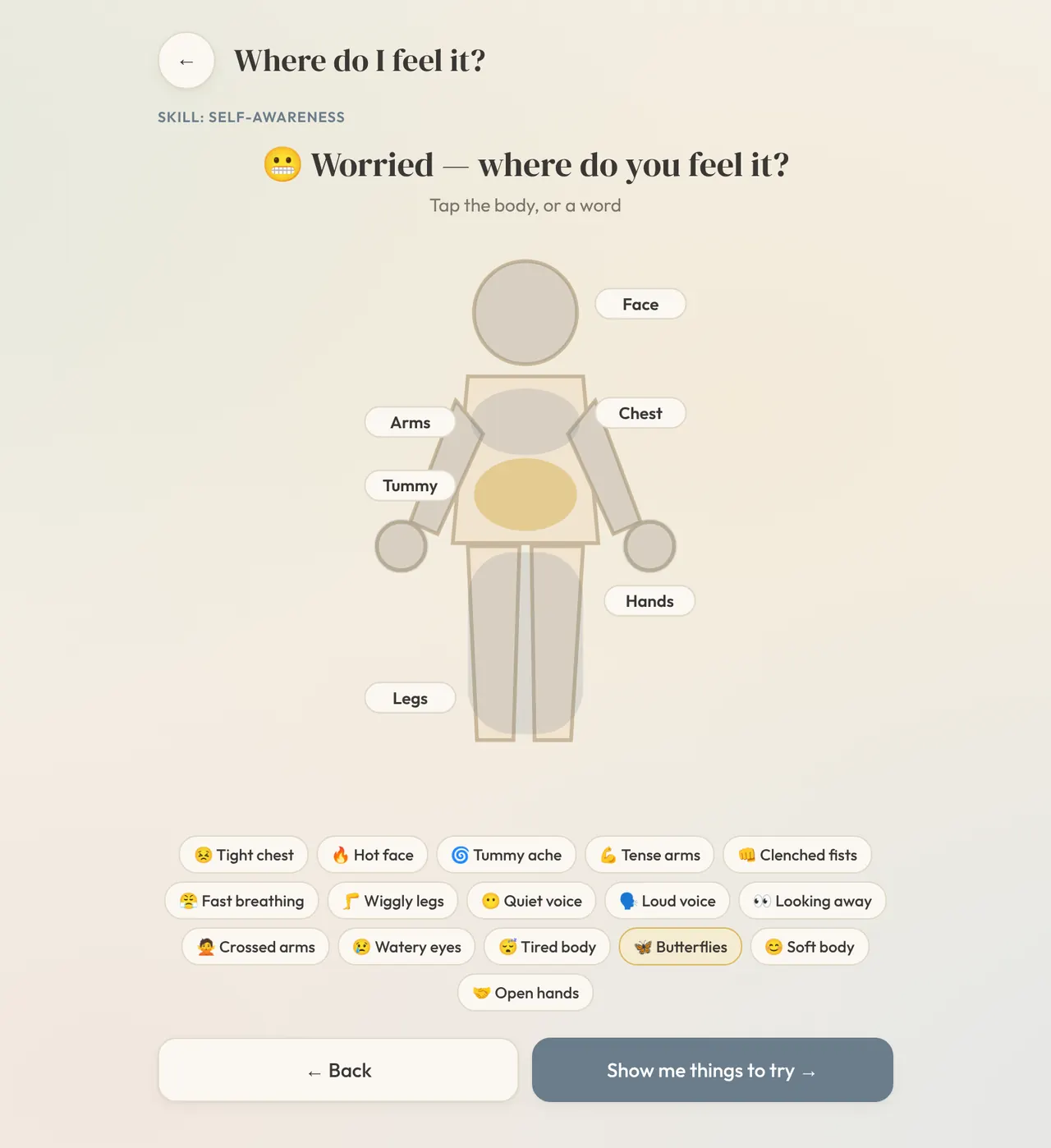 Calm Toolbox: Body map