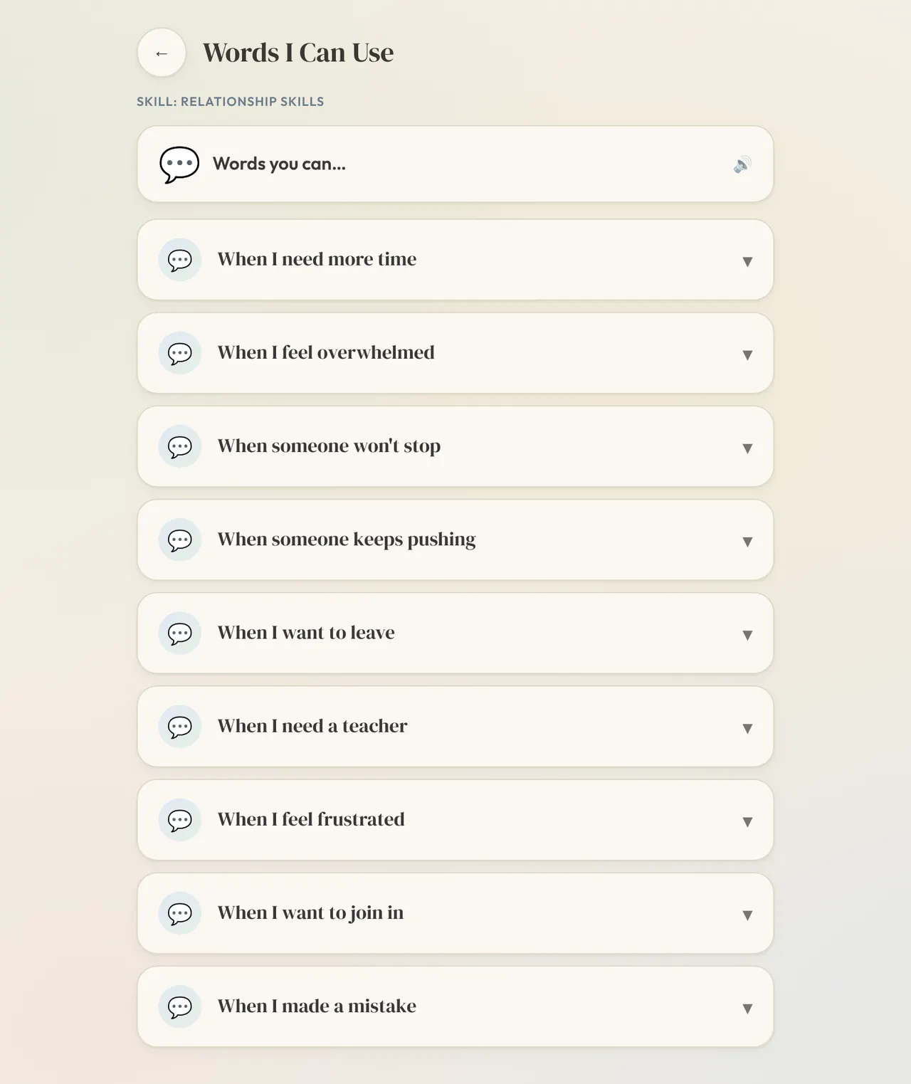 Calm Toolbox: Words I Can Use