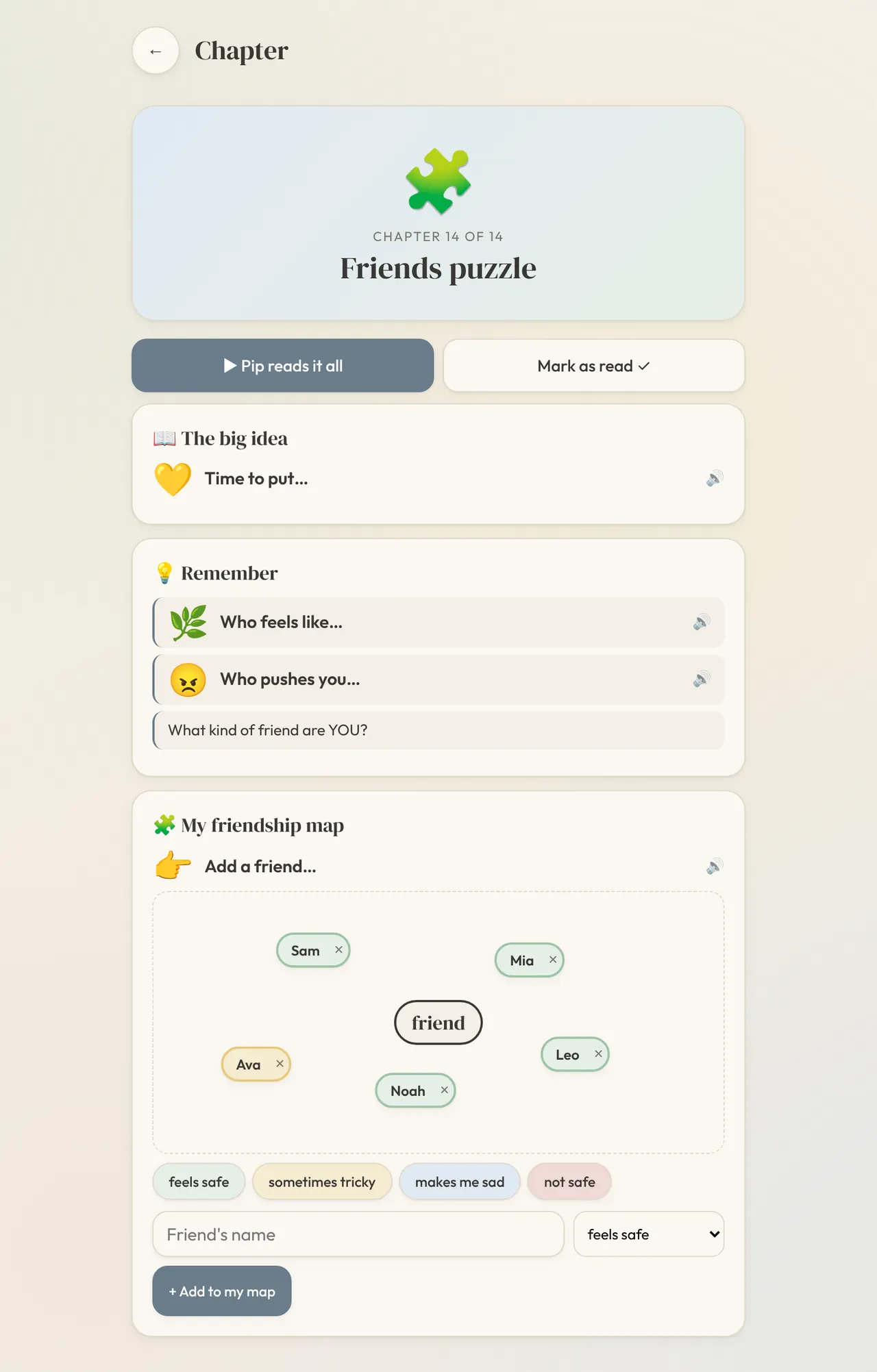 Calm Toolbox: Friendship map