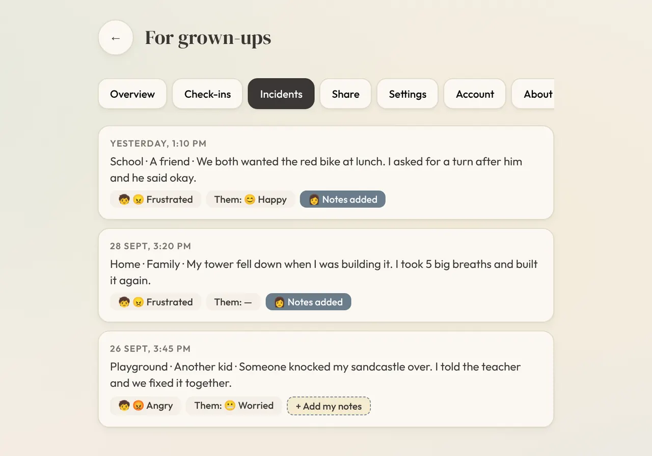 Calm Toolbox: Grown-ups Incidents