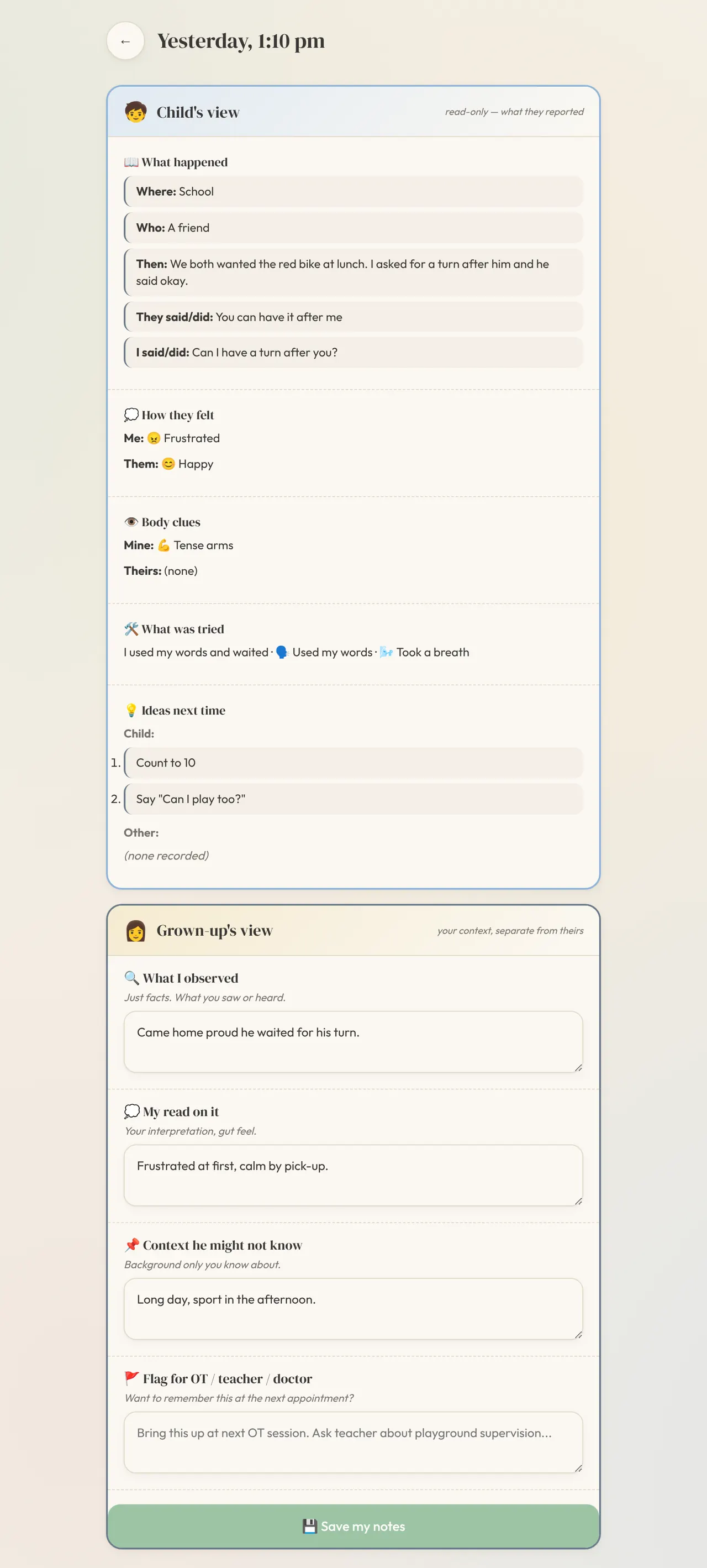 Calm Toolbox: Incident notes