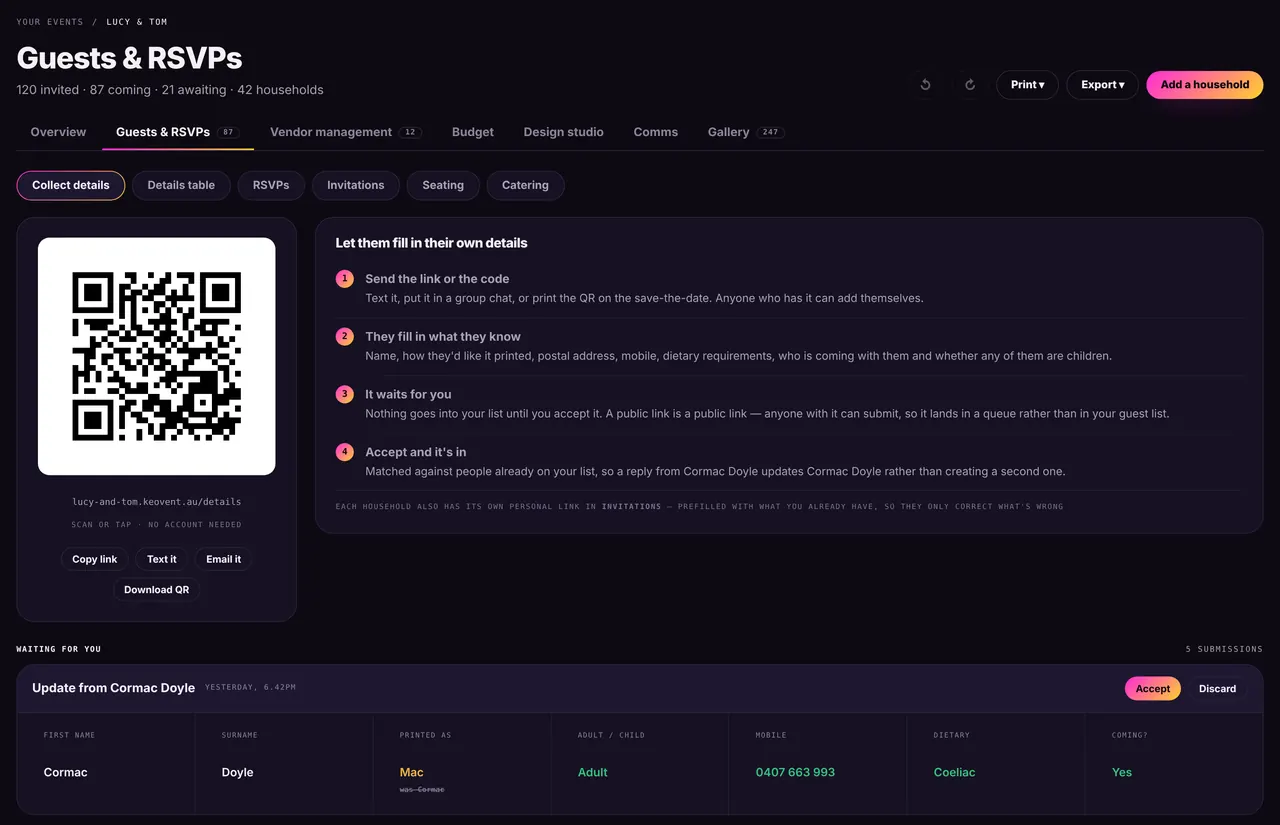 Keovent: Guests — Collect Details